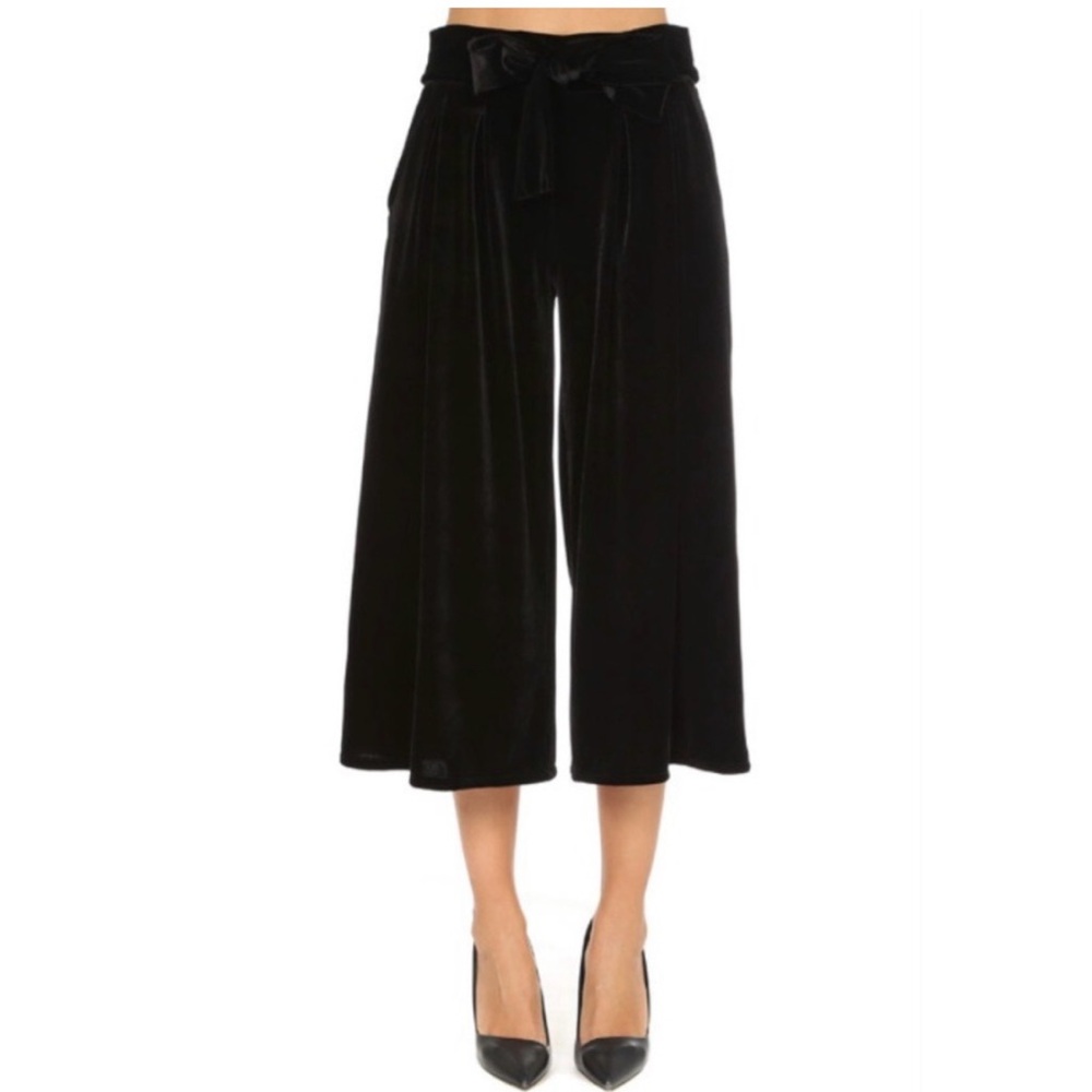 NWT Misa black wide leg cropped velvet pants